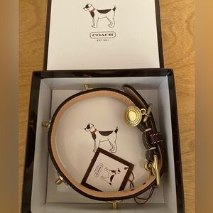 COACH New Turn Lock Brass Brown Leather Dog Collar- Rare Find